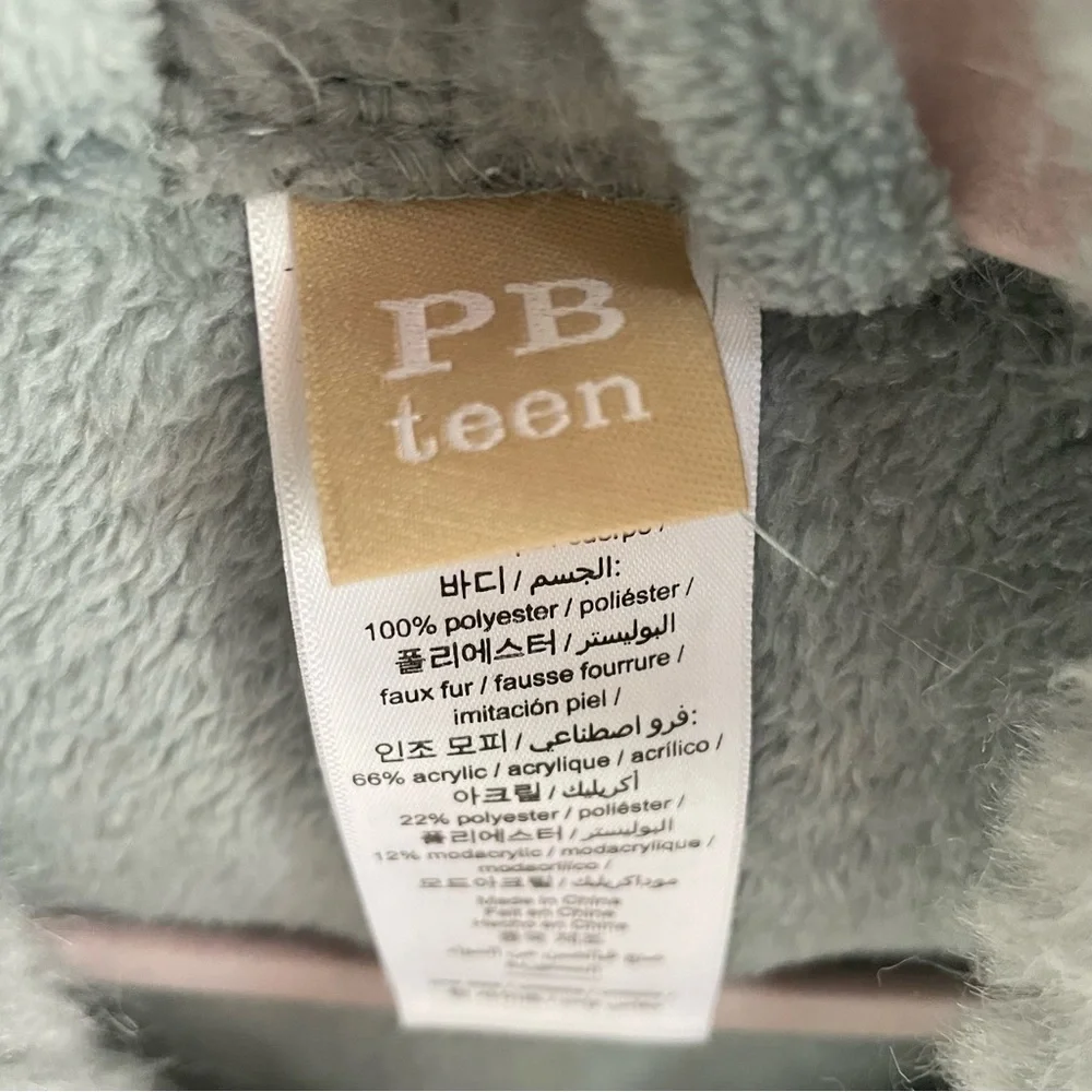 PB Teen Luxury Plush Robe Blue Faux Fur Shawl Collar One Size Belted Cozy Soft